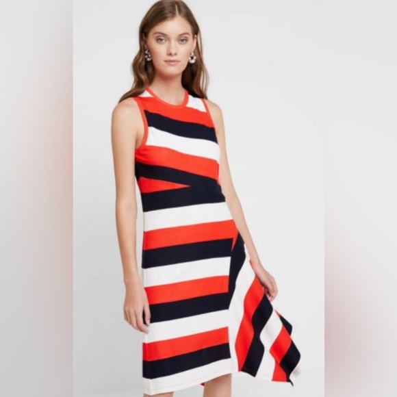 Banana Republic Dresses & Skirts - Banana Republic Asymmetrical Orange, Navy, and Cream Dress- Size Large Tall